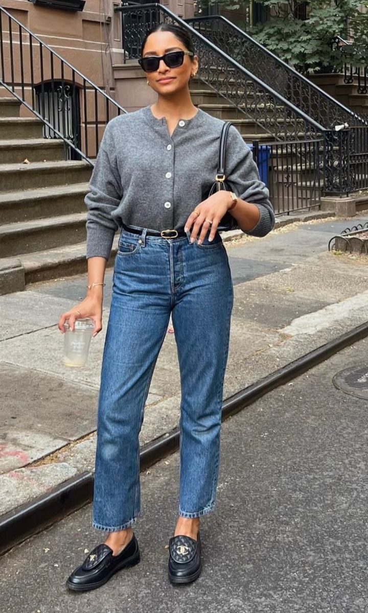 Blue Straight-Leg Jeans and Black Loafers 